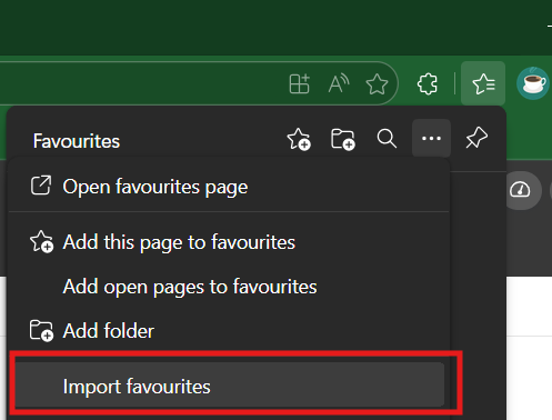 Import favourites option in Microsoft Edge
